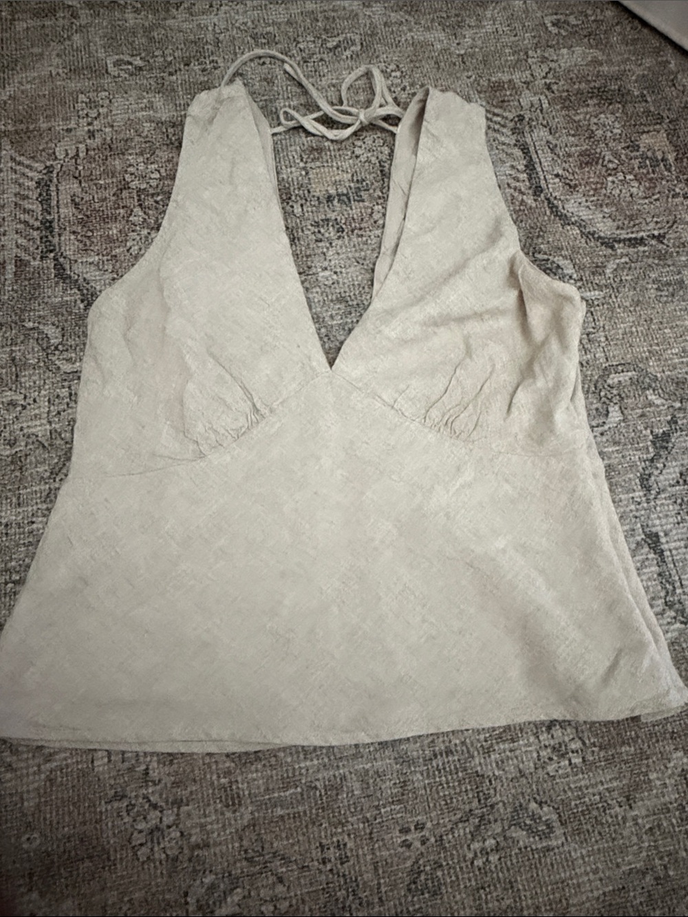 ABERCOMBIE & Fitch Women's Cream linen Halter V-Neck Tank Top
